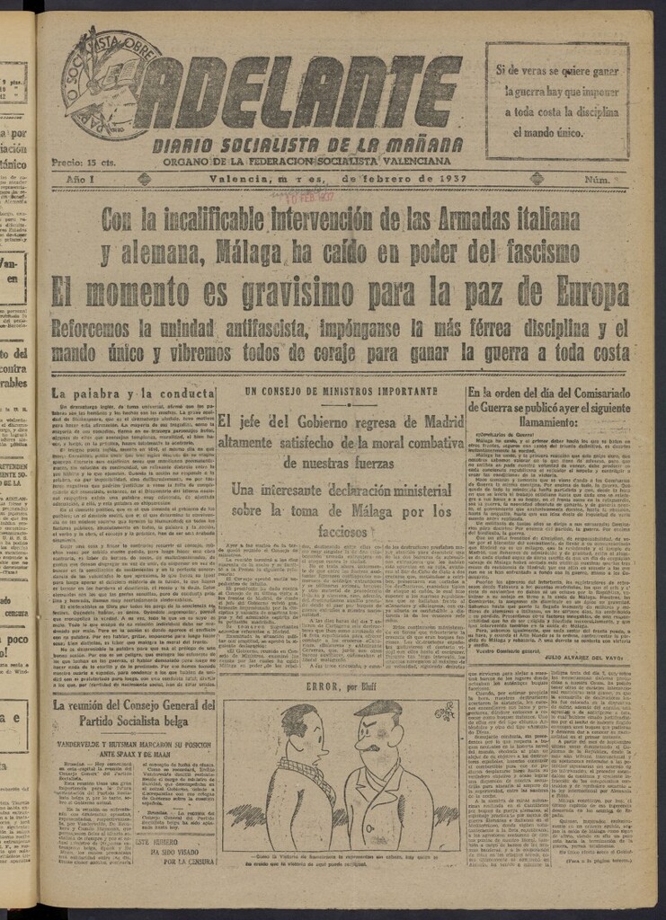 Miniatura de Adelante: diario socialista de la mañana del 10 de febrero de 1937