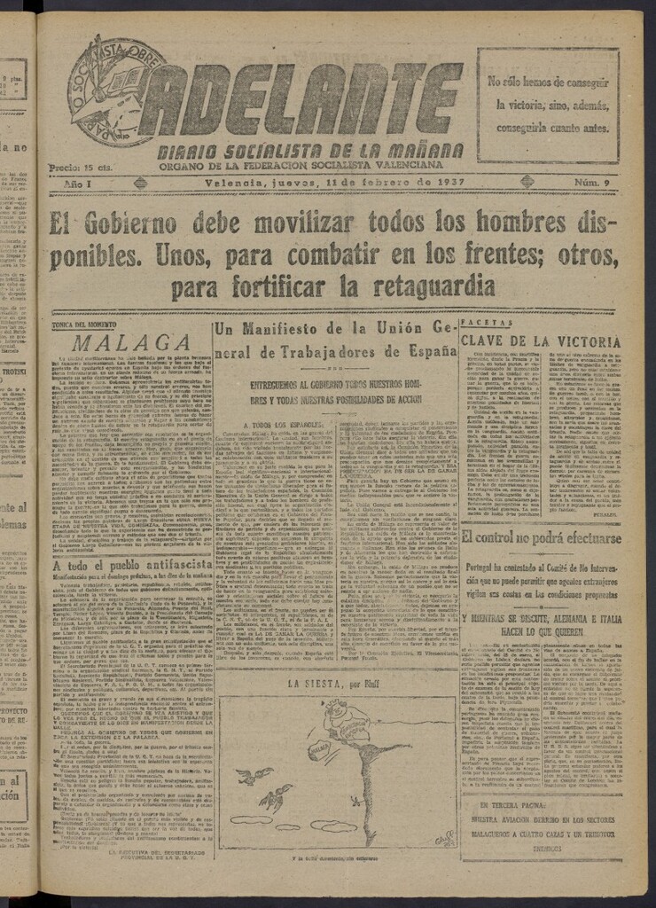 Miniatura de Adelante: diario socialista de la mañana del 11 de febrero de 1937