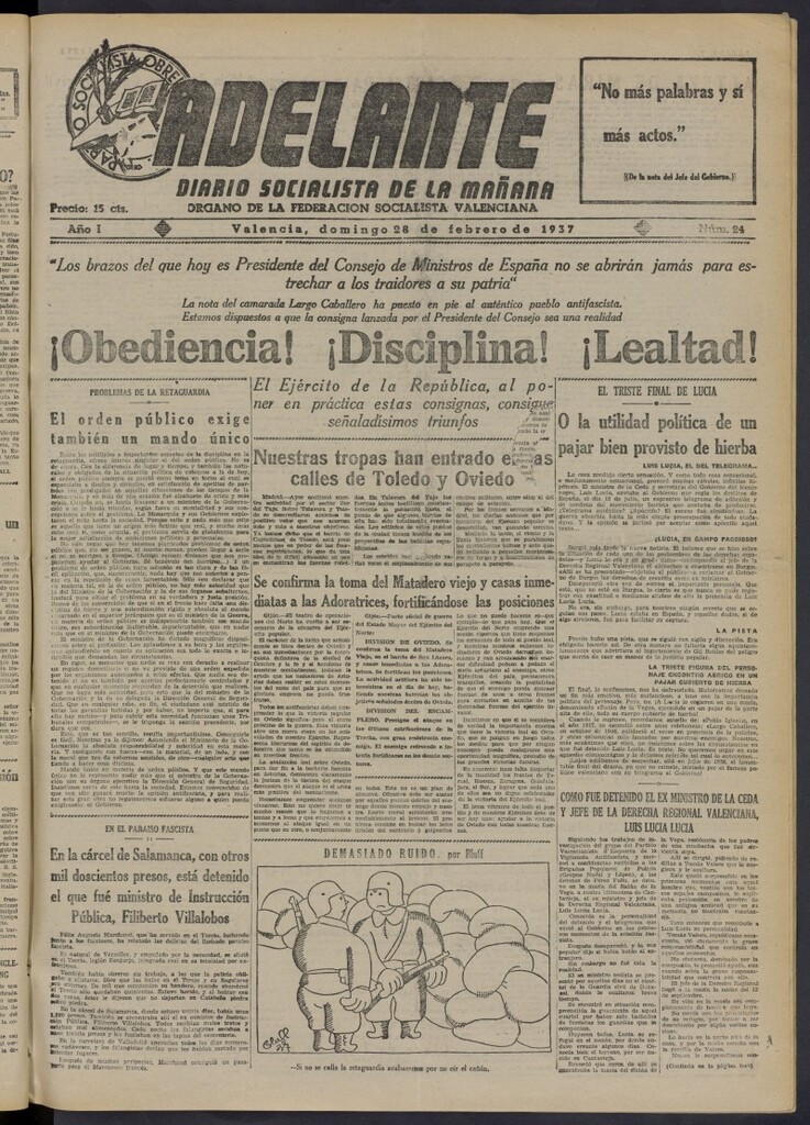 Miniatura de Adelante: diario socialista de la mañana del 28 de febrero de 1937