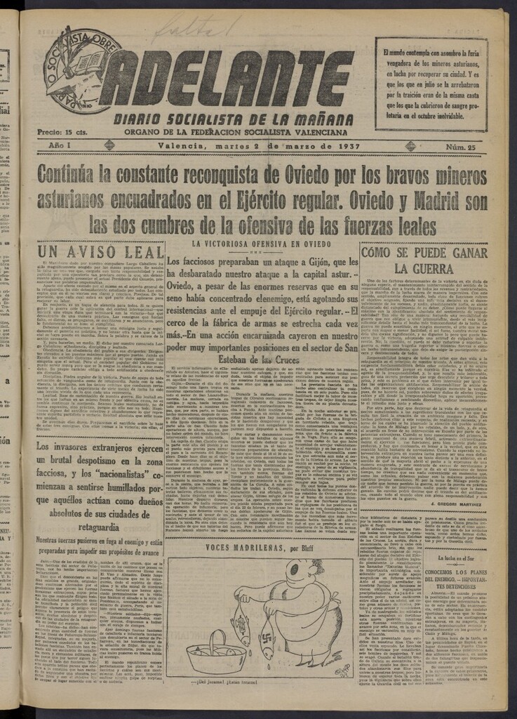 Miniatura de Adelante: diario socialista de la mañana del 2 de marzo de 1937