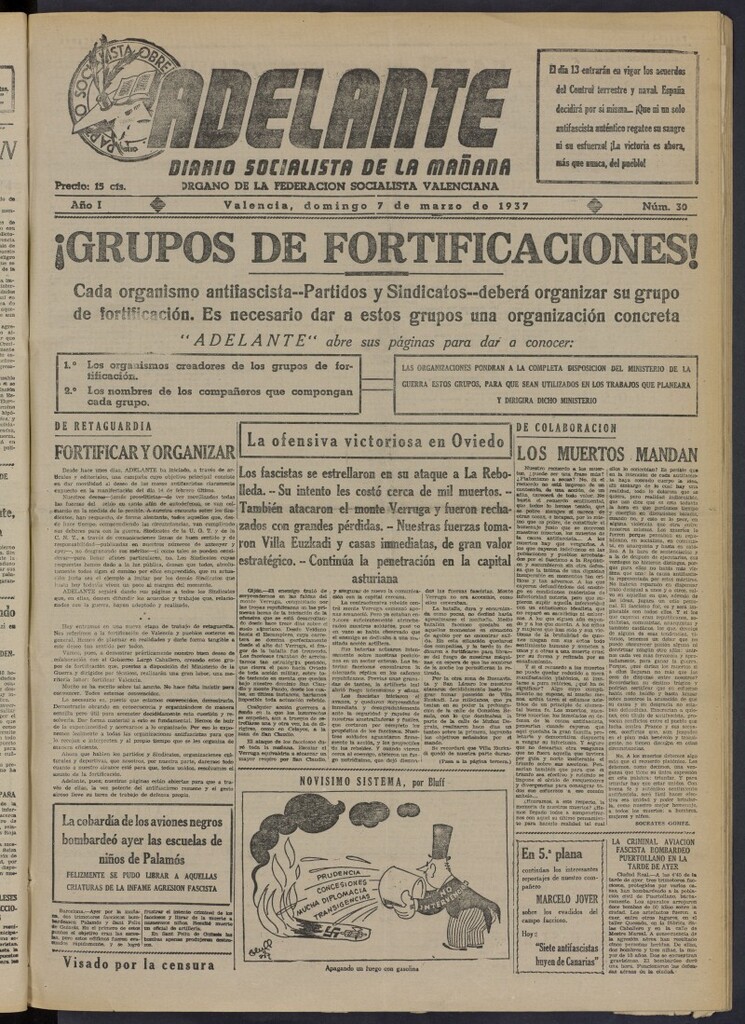 Miniatura de Adelante: diario socialista de la mañana del 7 de marzo de 1937