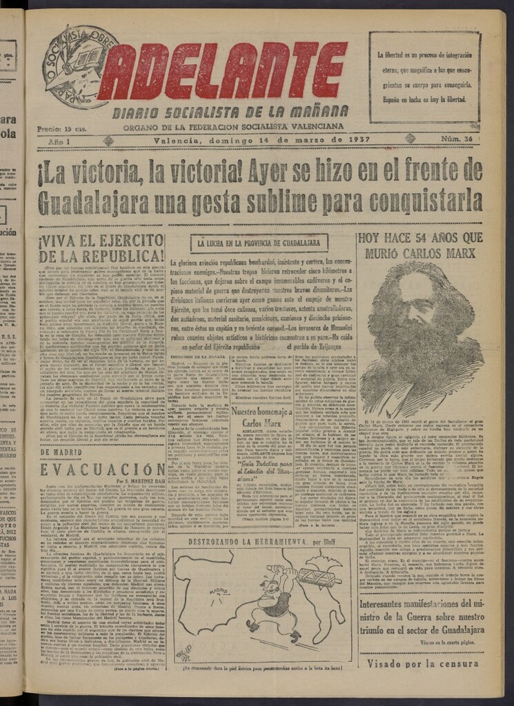 Miniatura de Adelante: diario socialista de la mañana del 14 de marzo de 1937