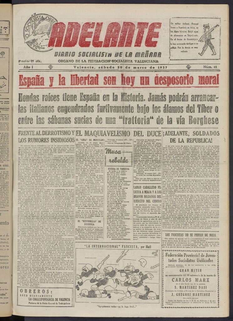 Miniatura de Adelante: diario socialista de la mañana del 20 de marzo de 1937