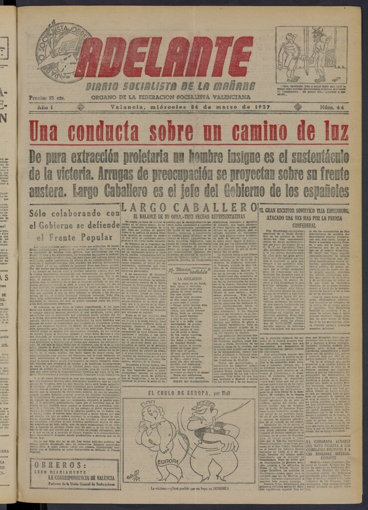 Miniatura de Adelante: diario socialista de la mañana del 24 de marzo de 1937