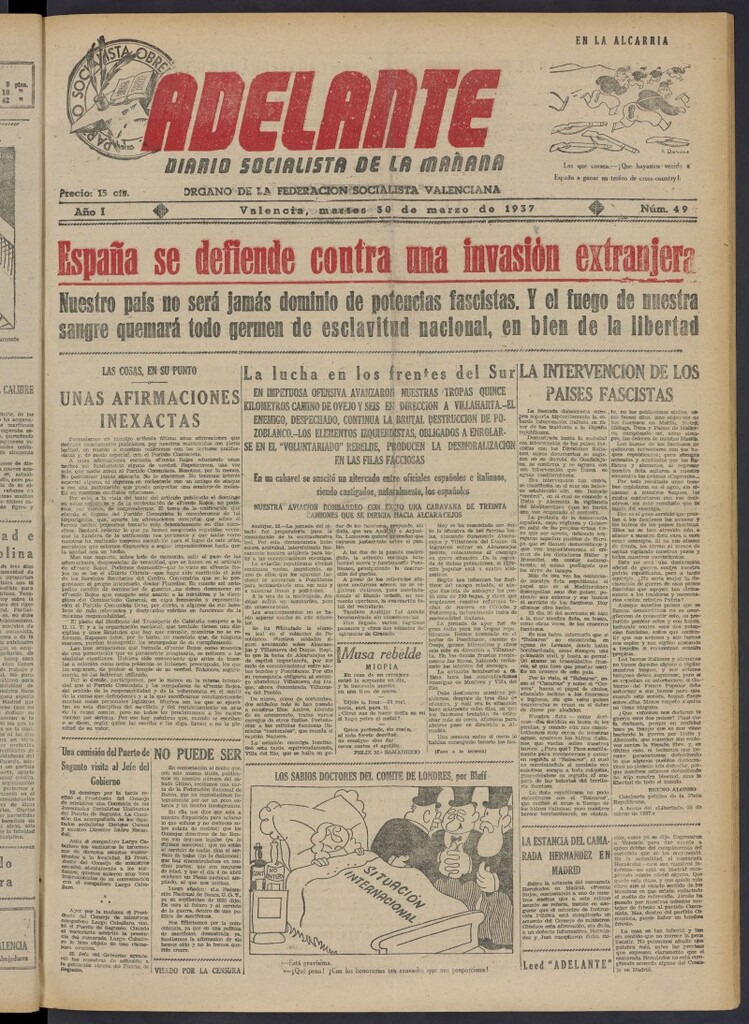 Miniatura de Adelante: diario socialista de la mañana del 30 de marzo de 1937
