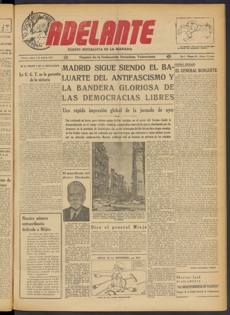 Miniatura de Adelante: diario socialista de la mañana del 3 de abril de 1937
