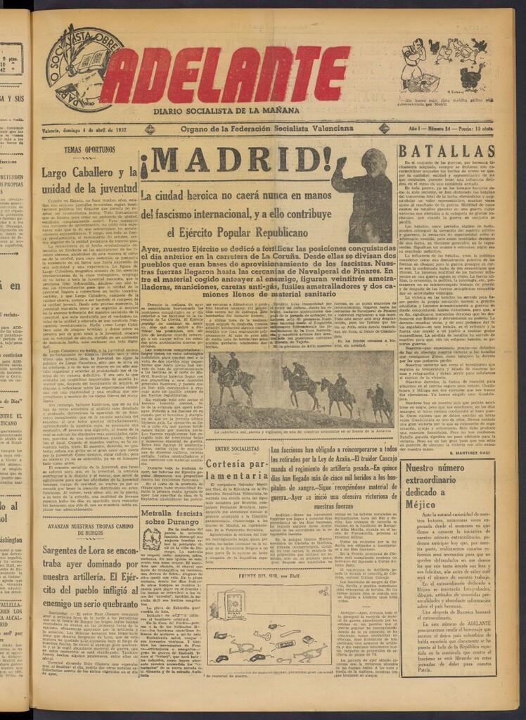 Miniatura de Adelante: diario socialista de la mañana del 4 de abril de 1937