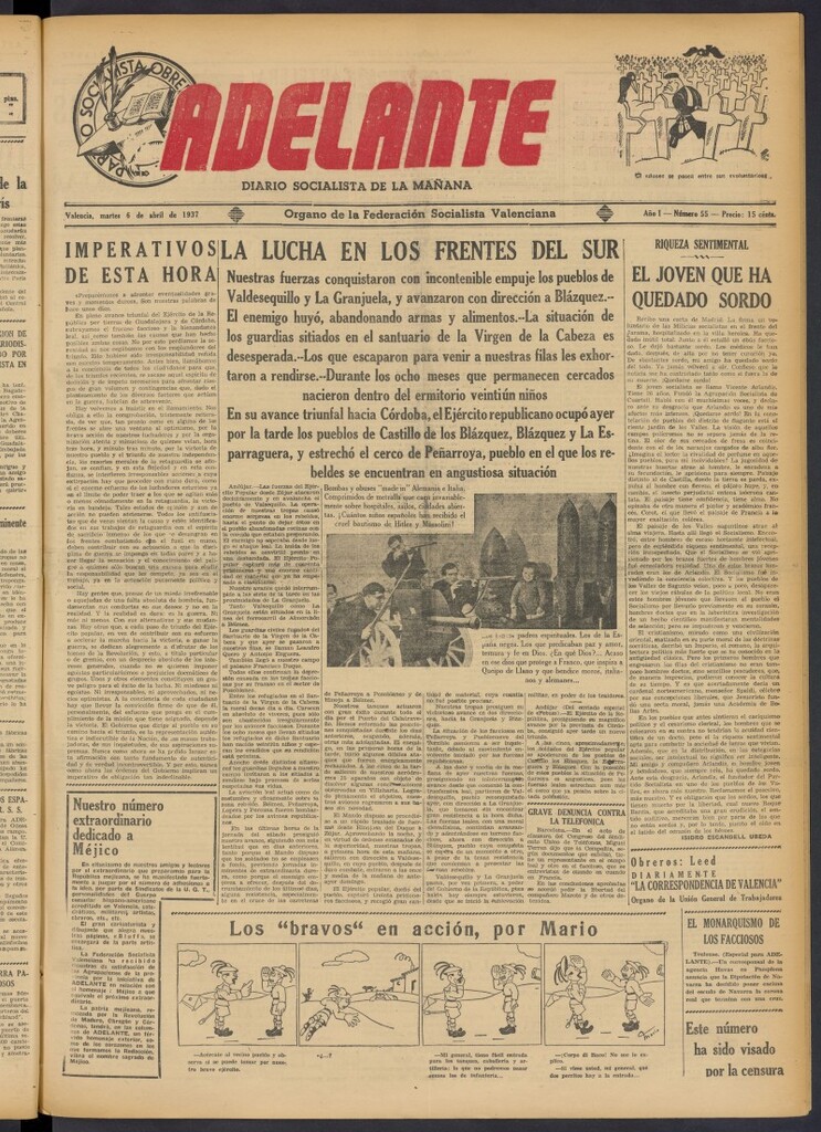 Miniatura de Adelante: diario socialista de la mañana del 6 de abril de 1937