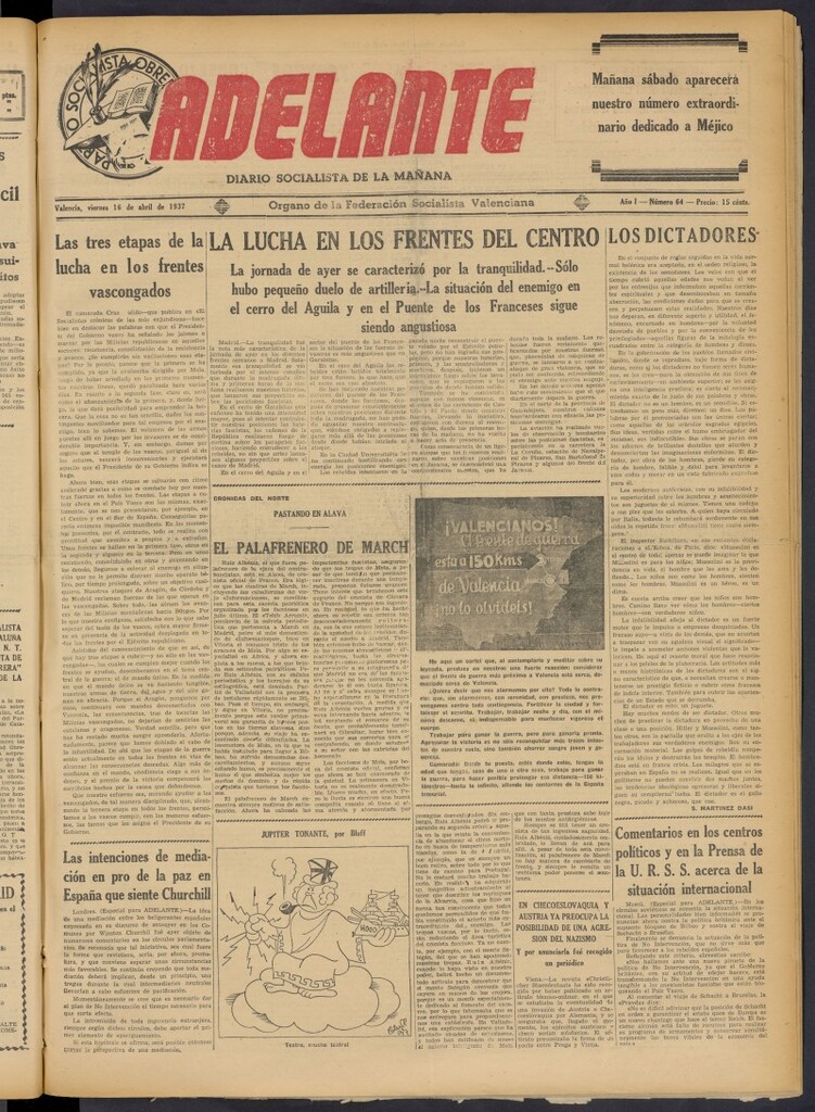 Miniatura de Adelante: diario socialista de la mañana del 16 de abril de 1937