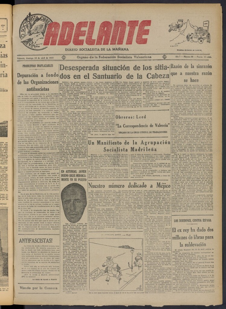 Miniatura de Adelante: diario socialista de la mañana del 18 de abril de 1937