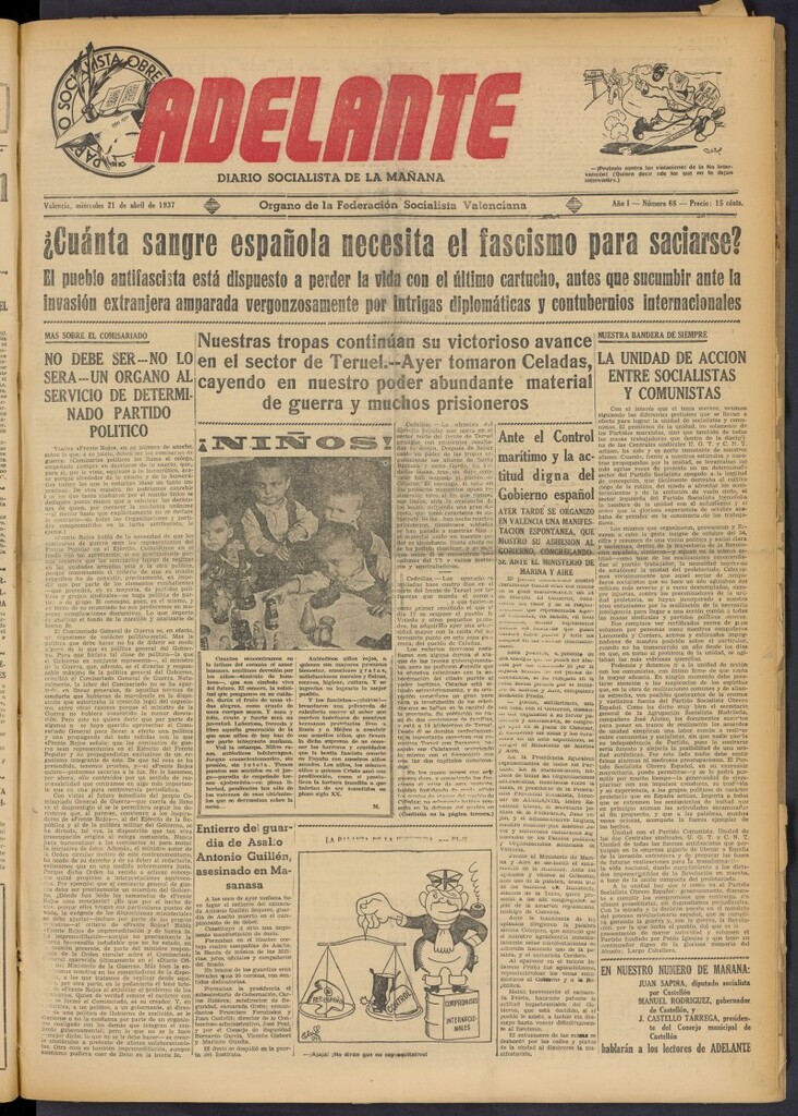 Miniatura de Adelante: diario socialista de la mañana del 21 de abril de 1937