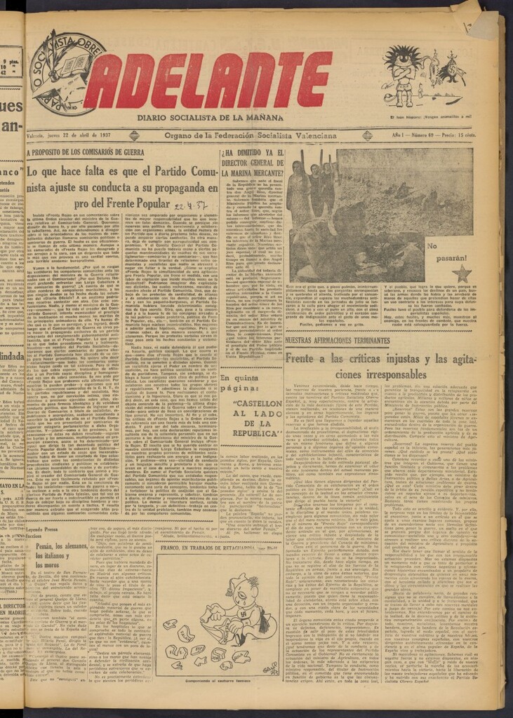 Miniatura de Adelante: diario socialista de la mañana del 22 de abril de 1937