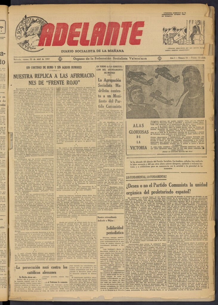 Miniatura de Adelante: diario socialista de la mañana del 23 de abril de 1937