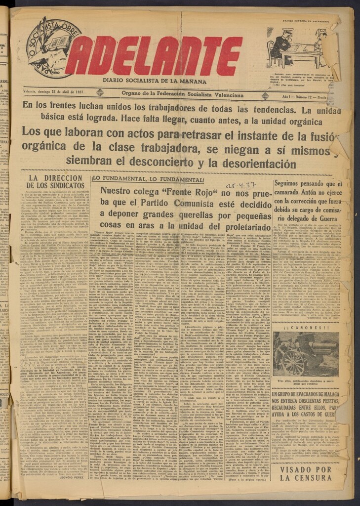 Miniatura de Adelante: diario socialista de la mañana del 25 de abril de 1937