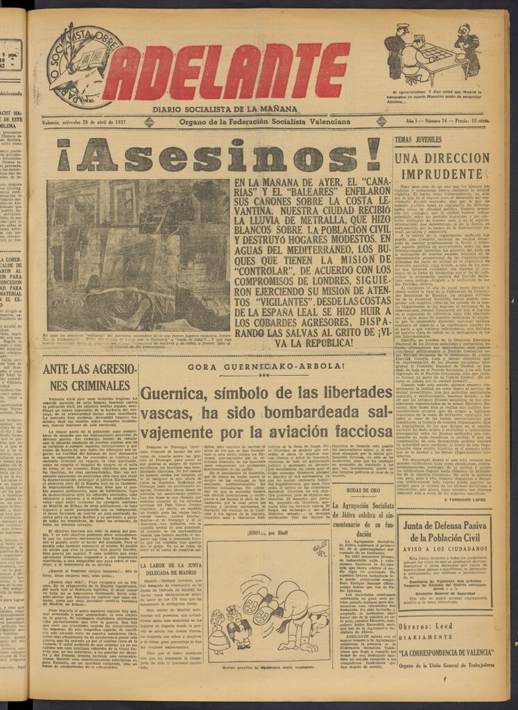 Miniatura de Adelante: diario socialista de la mañana del 28 de abril de 1937