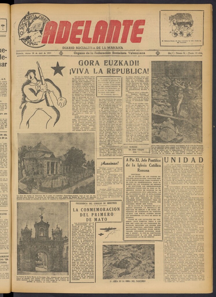 Miniatura de Adelante: diario socialista de la mañana del 30 de abril de 1937