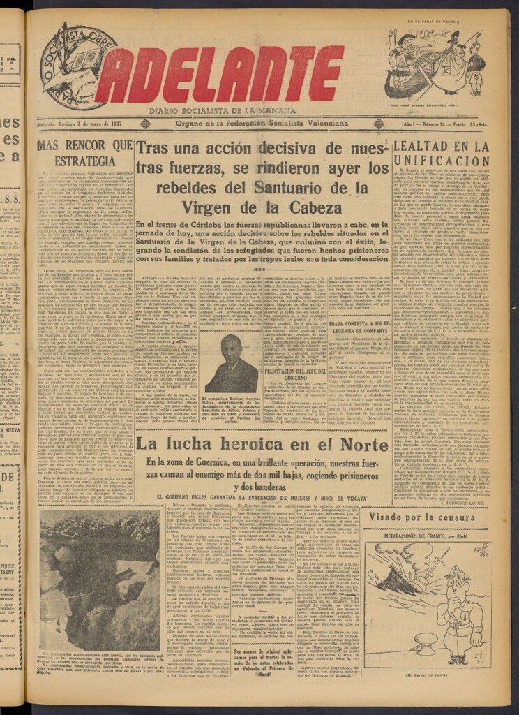 Miniatura de Adelante: diario socialista de la mañana del 2 de mayo de 1937