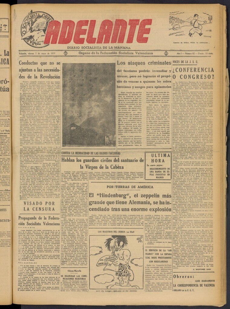 Miniatura de Adelante: diario socialista de la mañana del 7 de mayo de 1937