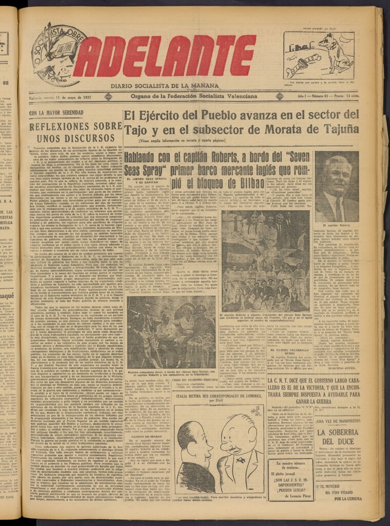 Miniatura de Adelante: diario socialista de la mañana del 11 de mayo de 1937