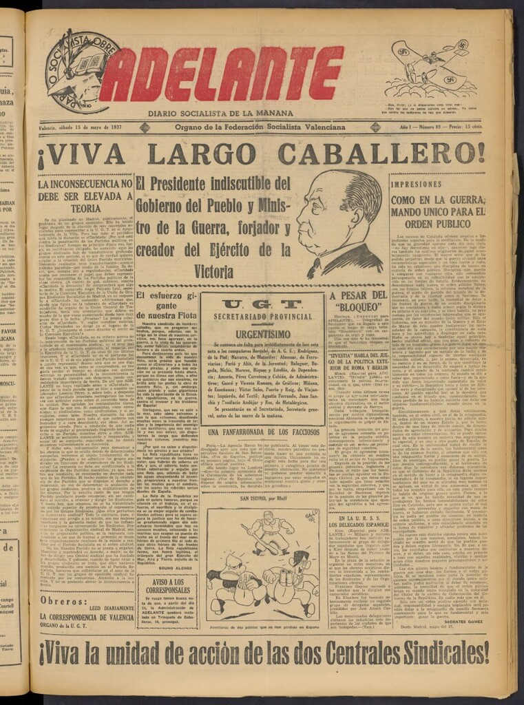 Miniatura de Adelante: diario socialista de la mañana del 15 de mayo de 1937