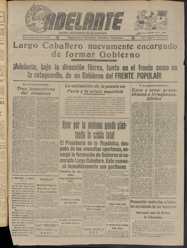 Miniatura de Adelante: diario socialista de la mañana del 16 de mayo de 1937