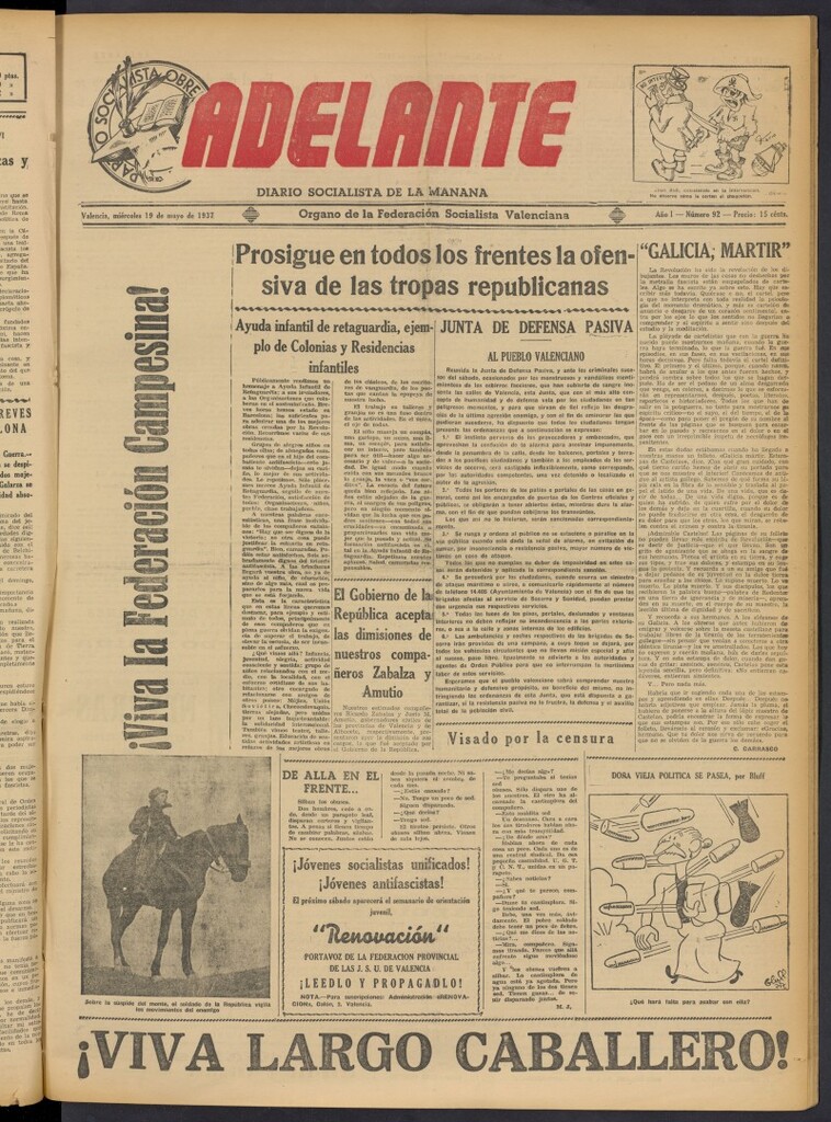 Miniatura de Adelante: diario socialista de la mañana del 19 de mayo de 1937