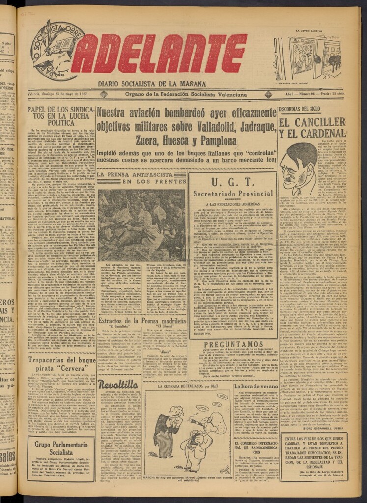 Miniatura de Adelante: diario socialista de la mañana del 23 de mayo de 1937