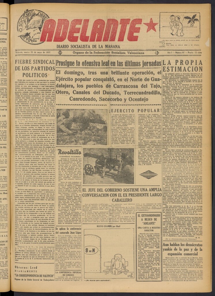 Miniatura de Adelante: diario socialista de la mañana del 25 de mayo de 1937