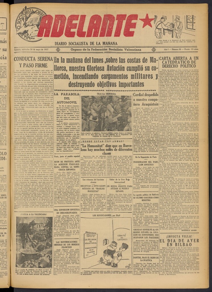 Miniatura de Adelante: diario socialista de la mañana del 26 de mayo de 1937