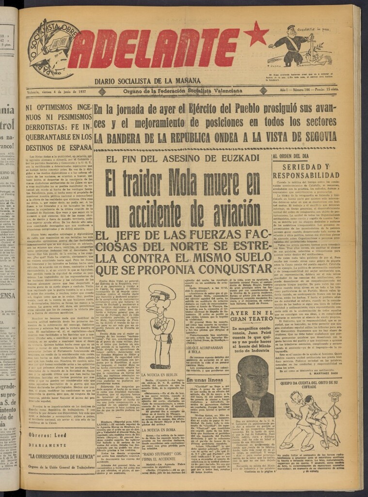 Miniatura de Adelante: diario socialista de la mañana del 4 de junio de 1937