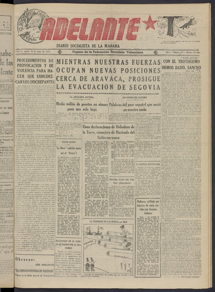 Miniatura de Adelante: diario socialista de la mañana del 10 de junio de 1937