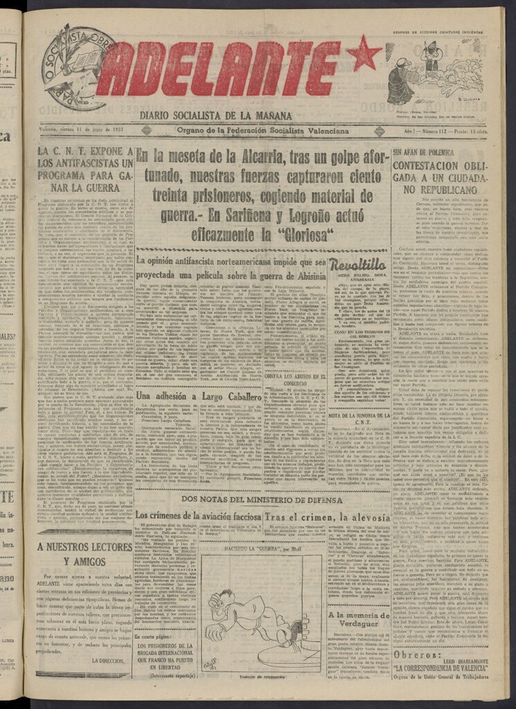 Miniatura de Adelante: diario socialista de la mañana del 11 de junio de 1937