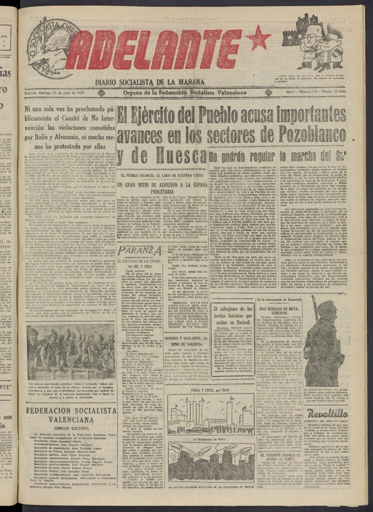 Miniatura de Adelante: diario socialista de la mañana del 13 de junio de 1937