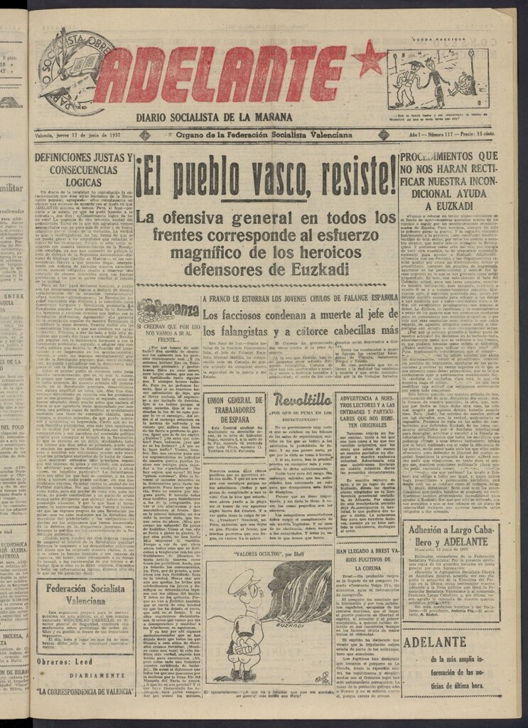 Miniatura de Adelante: diario socialista de la mañana del 17 de junio de 1937
