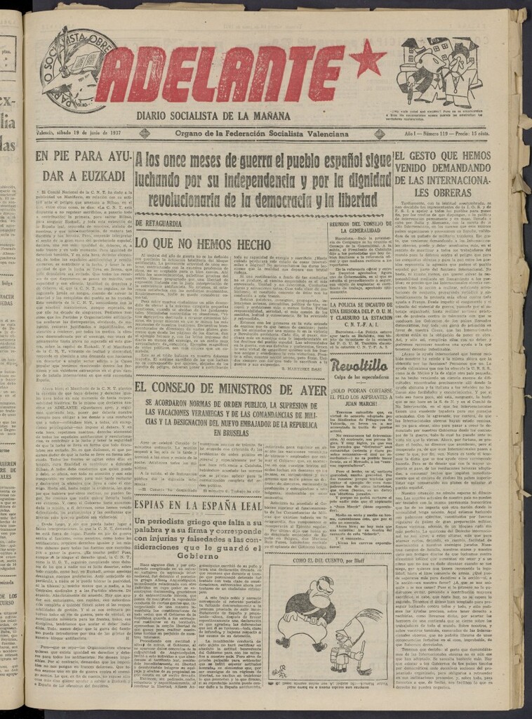 Miniatura de Adelante: diario socialista de la mañana del 19 de junio de 1937