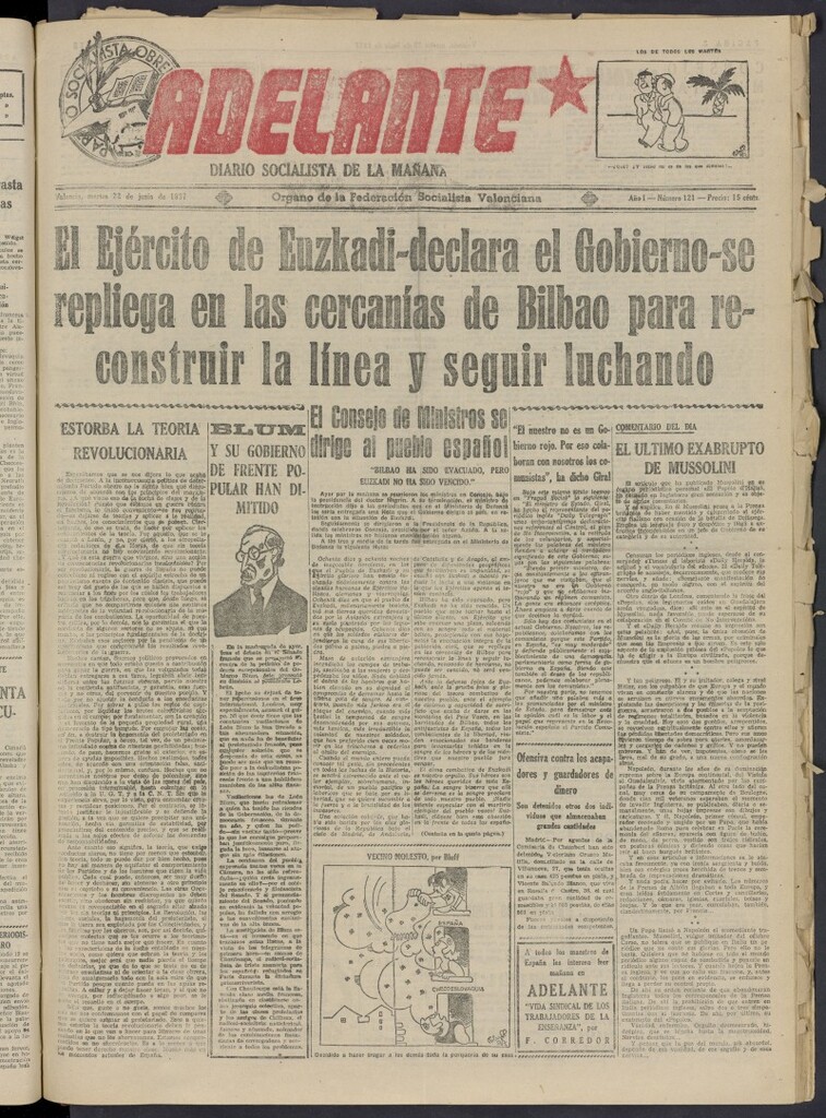 Miniatura de Adelante: diario socialista de la mañana del 22 de junio de 1937
