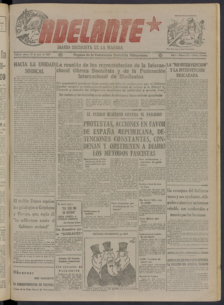 Miniatura de Adelante: diario socialista de la mañana del 25 de junio de 1937