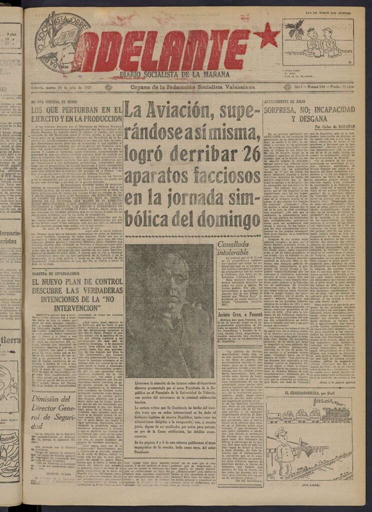 Miniatura de Adelante: diario socialista de la mañana del 20 de julio de 1937