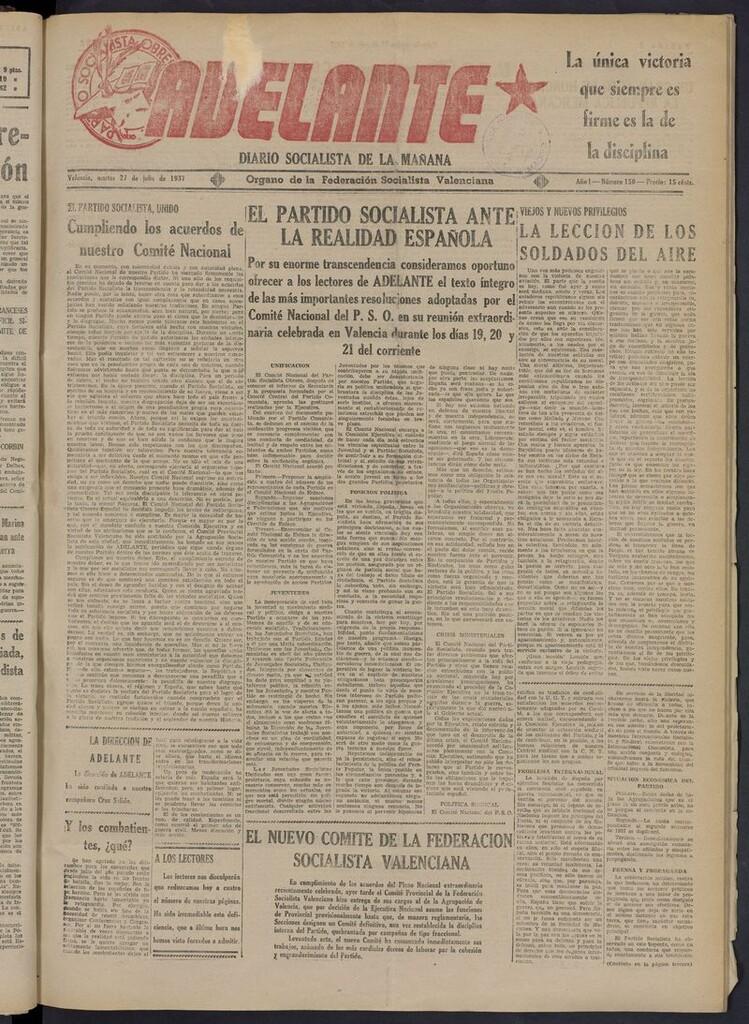 Miniatura de Adelante: diario socialista de la mañana del 27 de julio de 1937