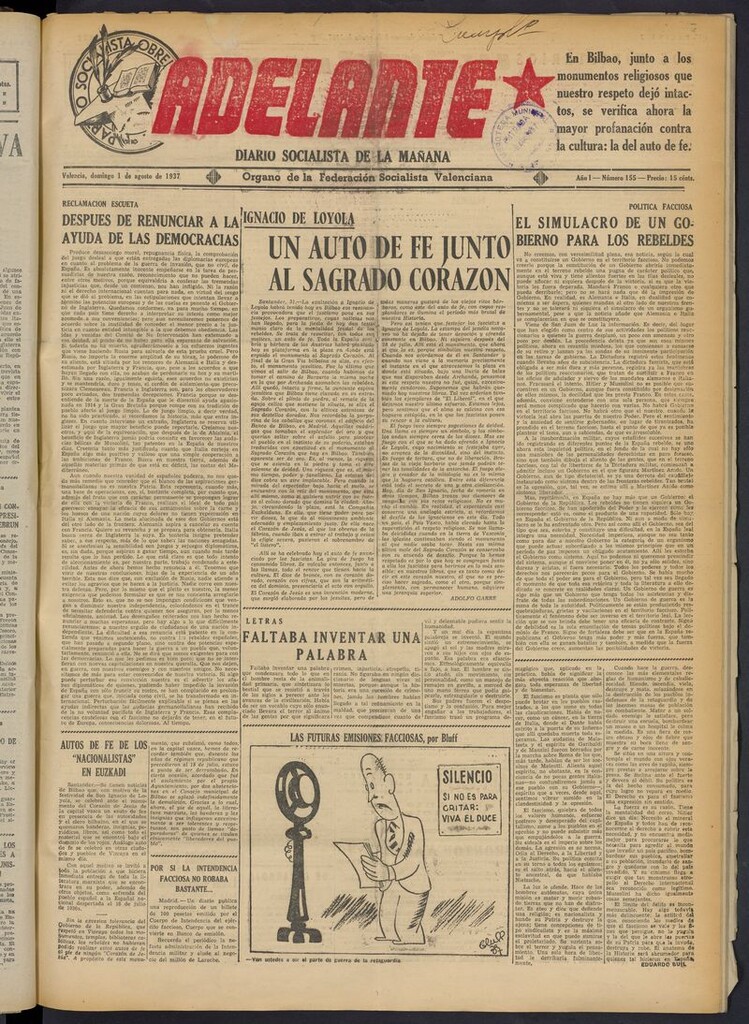 Miniatura de Adelante: diario socialista de la mañana del 1 de agosto de 1937