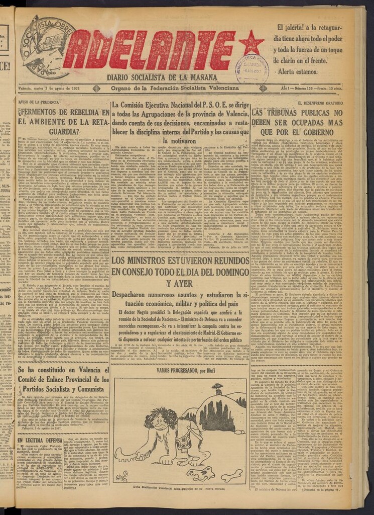 Miniatura de Adelante: diario socialista de la mañana del 3 de agosto de 1937