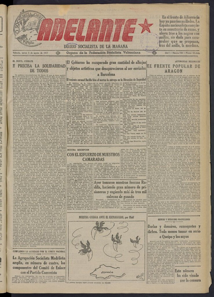 Miniatura de Adelante: diario socialista de la mañana del 5 de agosto de 1937