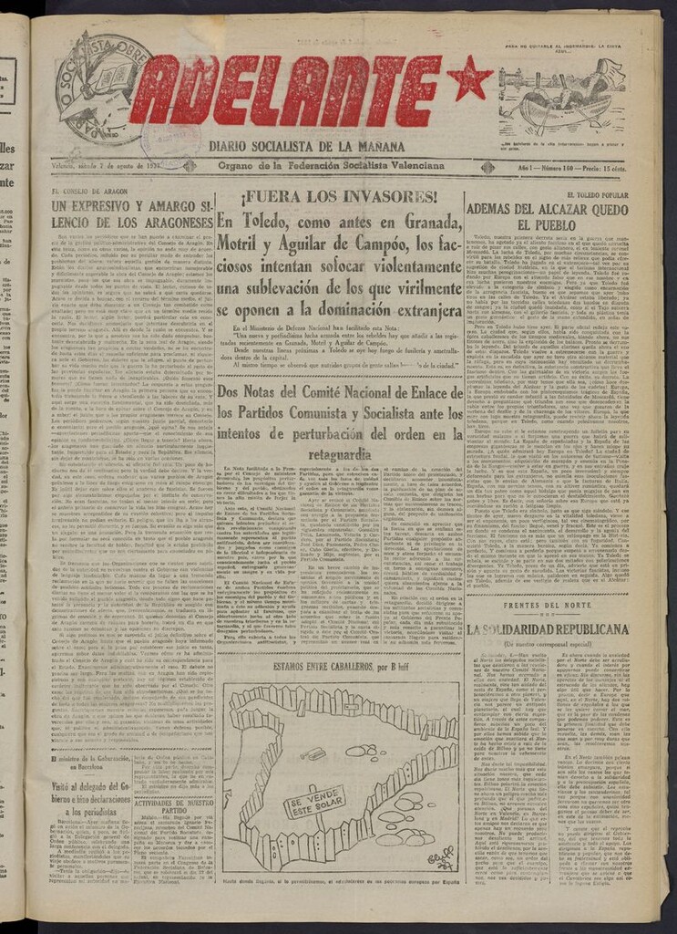 Miniatura de Adelante: diario socialista de la mañana del 7 de agosto de 1937