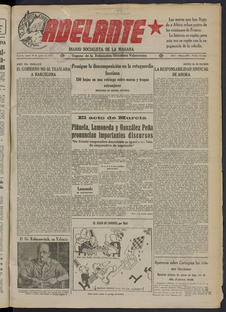 Miniatura de Adelante: diario socialista de la mañana del 10 de agosto de 1937