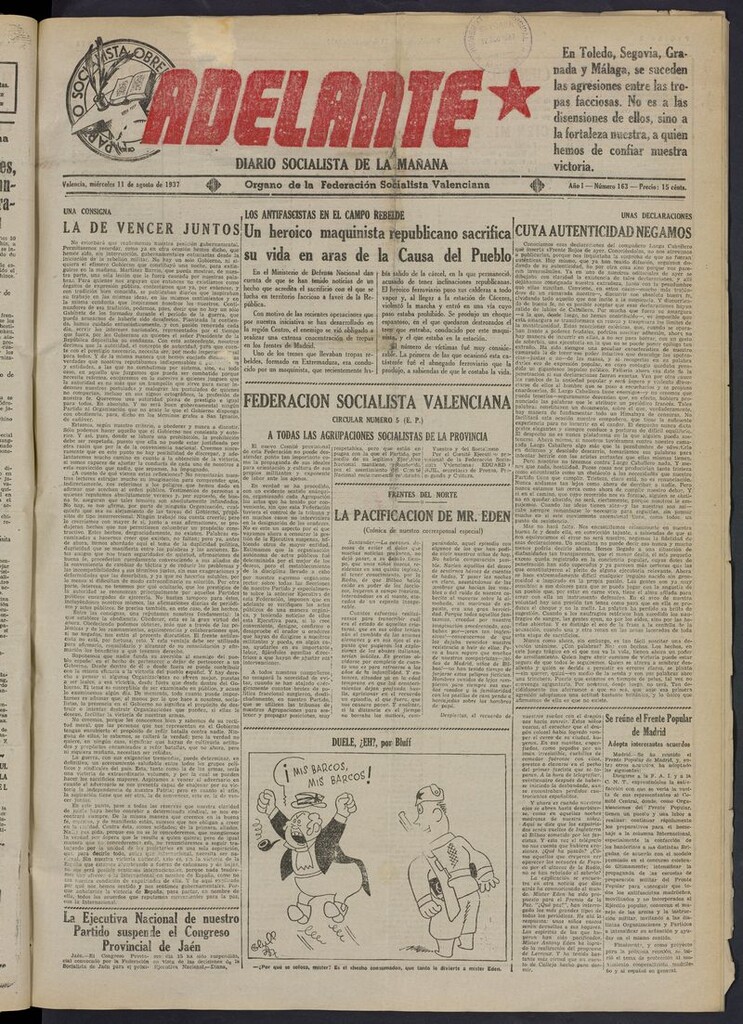 Miniatura de Adelante: diario socialista de la mañana del 11 de agosto de 1937