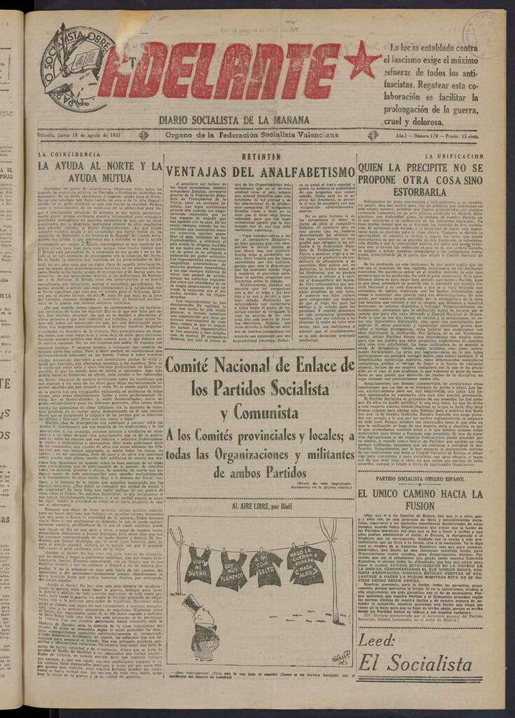 Miniatura de Adelante: diario socialista de la mañana del 19 de agosto de 1937