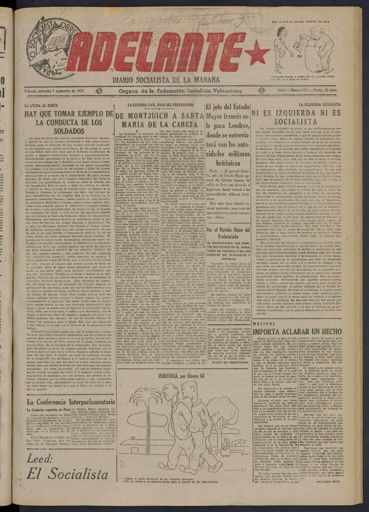 Miniatura de Adelante: diario socialista de la mañana del 1 de septiembre de 1937