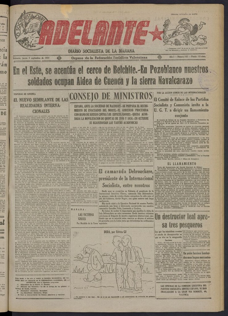 Miniatura de Adelante: diario socialista de la mañana del 2 de septiembre de 1937