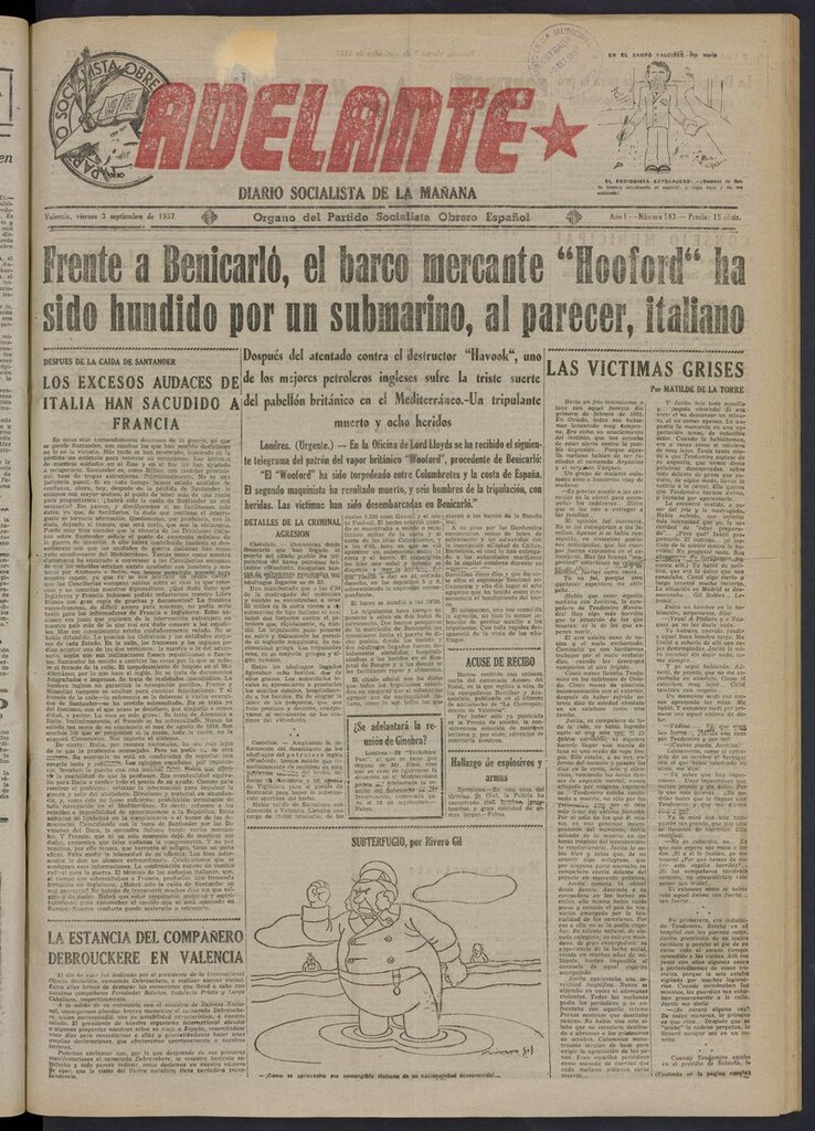Miniatura de Adelante: diario socialista de la mañana del 3 de septiembre de 1937