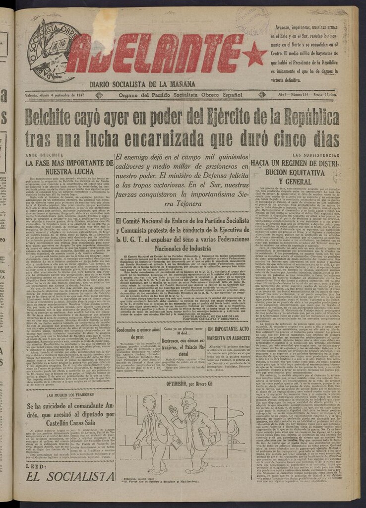 Miniatura de Adelante: diario socialista de la mañana del 4 de septiembre de 1937